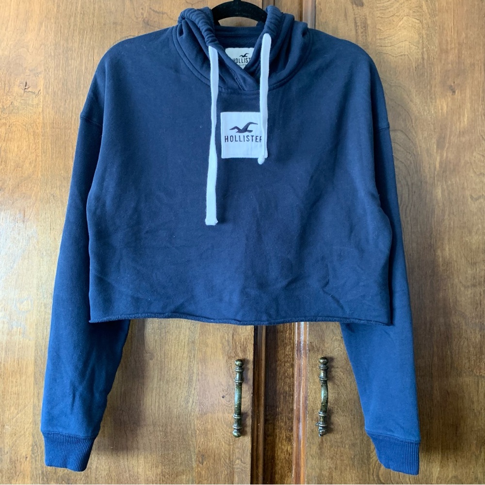 Hollister Navy Cropped Hoodie Sweater